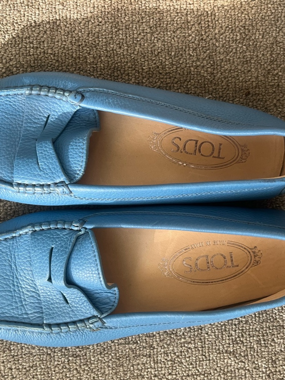 TOD'S Powder Blue Leather Penny Loafers